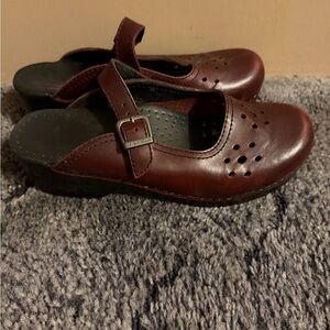 Dansko Dark Red Leather Mules with Strap
